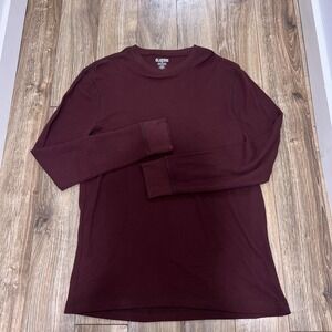 Classic Men's Shirt, Long Sleeve Waffle Henley style Crew Neck Red Size Large